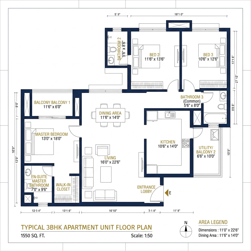 3 BHK Floor Plan