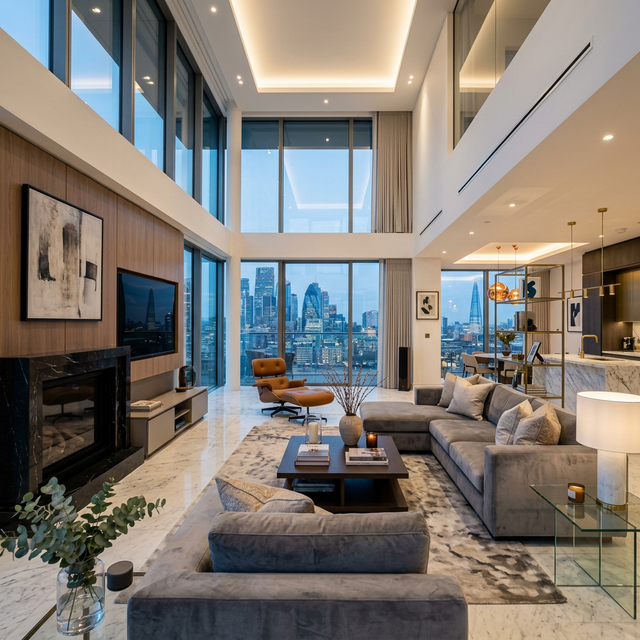Luxury living room interior at Abhee Premium Residences